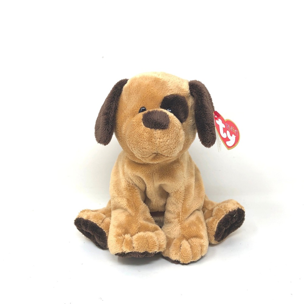Ty Pluffies Barkers Dog Plush Tan Brown Puppy Stuffed Animal 2009 Heart Swingtag